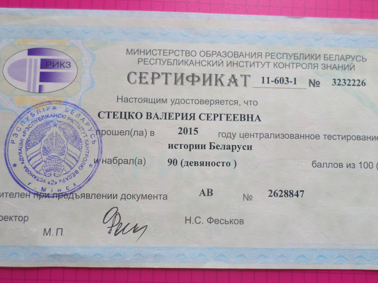 Стецко - сертификат ЦТ